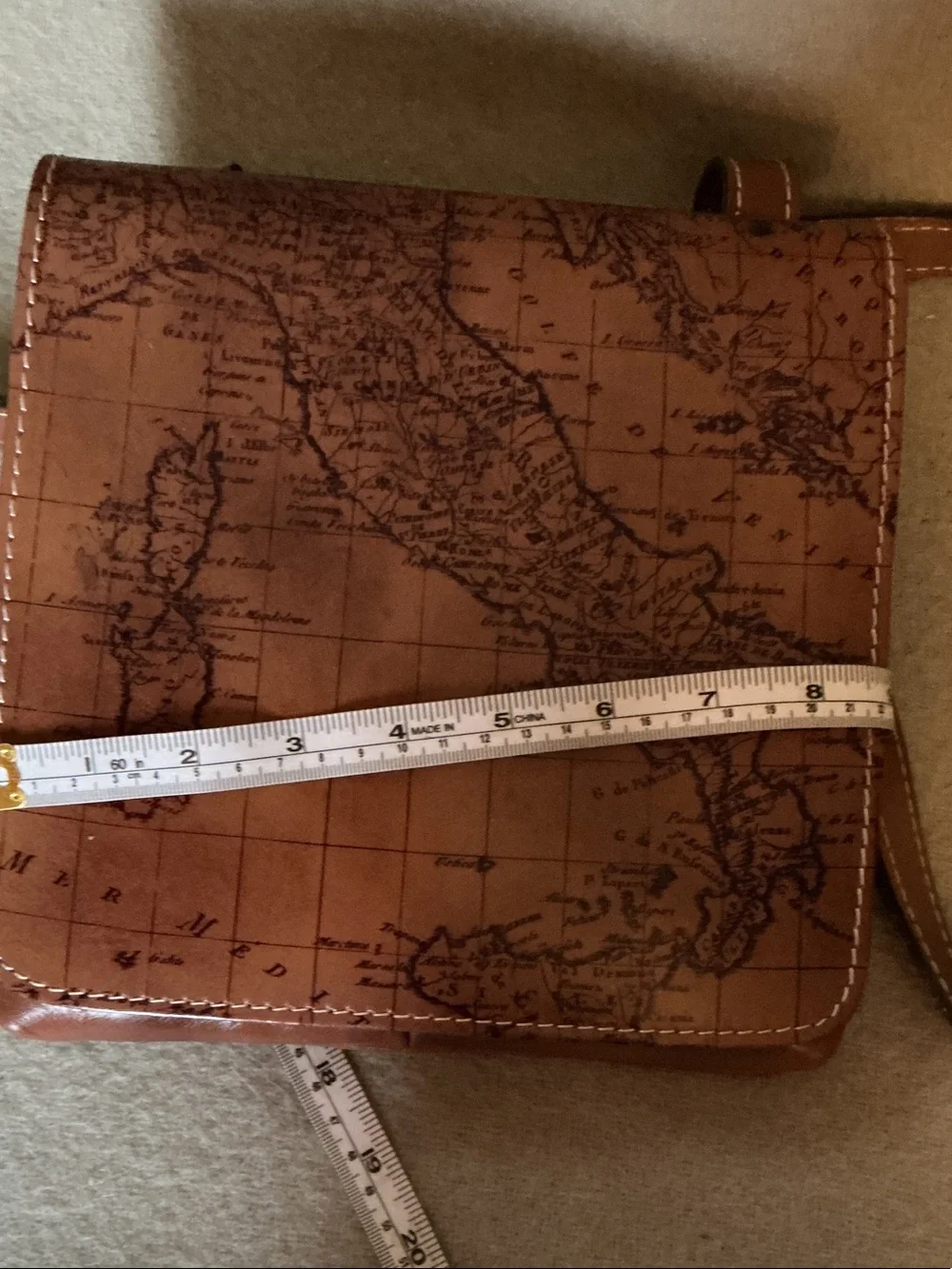 Patricia Nash Cognac Map-Print Leather Messenger Crossbody
